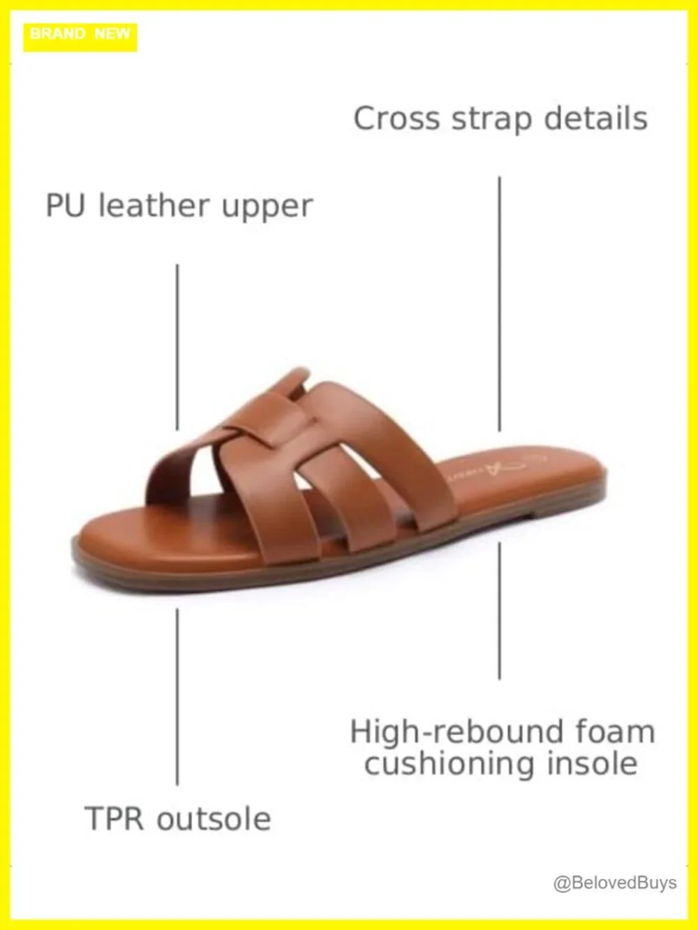 Women's Flat Sandals Slip On Slide Square Toe Faux Leather Summer Dressy Comfort